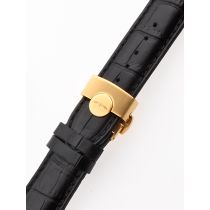 Perigaum Leather Strap 22 x 175 mm Black Gold Folding Clasp