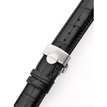 Perigaum Leather Strap 22 x 175 mm Black Silver Folding Clasp