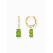 Thomas Sabo CR726-414-6 Gold single hoop earrings w. green Goldbears 