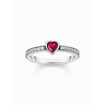 Thomas Sabo TR2448-640-10-56 Silver solitaire ring w. red stone + zirconia 