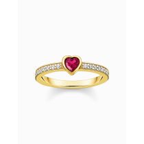 Thomas Sabo TR2448-995-10-56 Gold-plated solitaire ring w. red stone + zirconia 